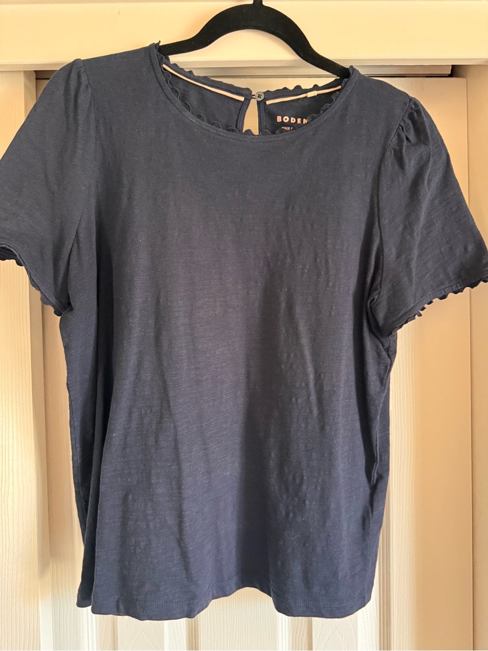 Boden Navy Blue Short Sleeve Scallop Trim Tee